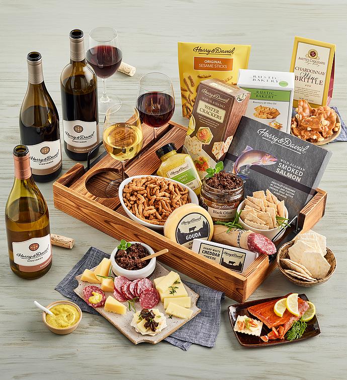 Artisan Appetizers Tray with Wine Bottles