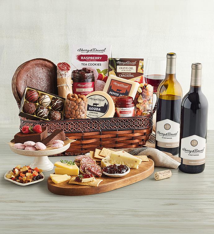 Gourmet Specialty Snacks Basket with Wine