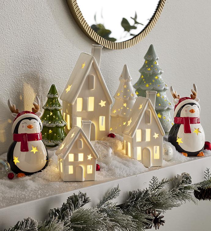 Holiday Trees with LED Lights - Set of 3