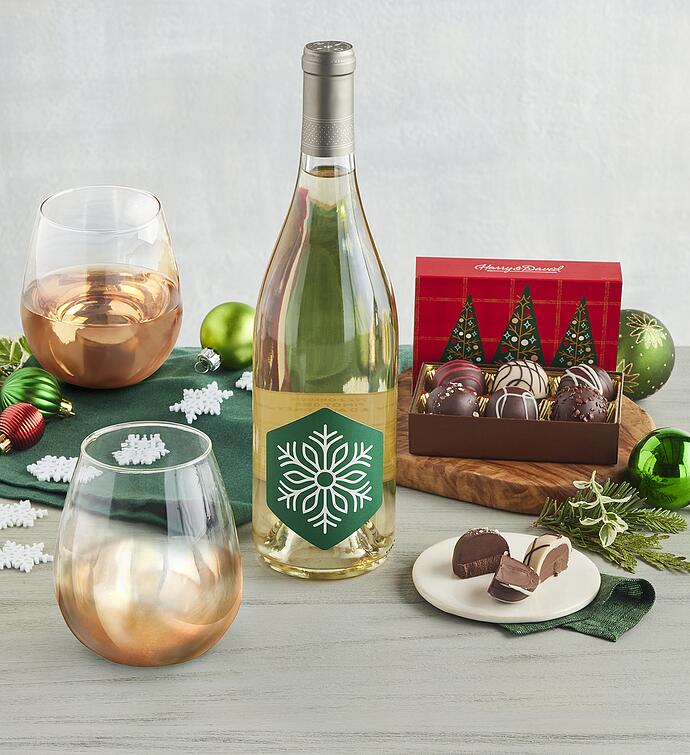 Holiday Wine Glass Set with White Wine 