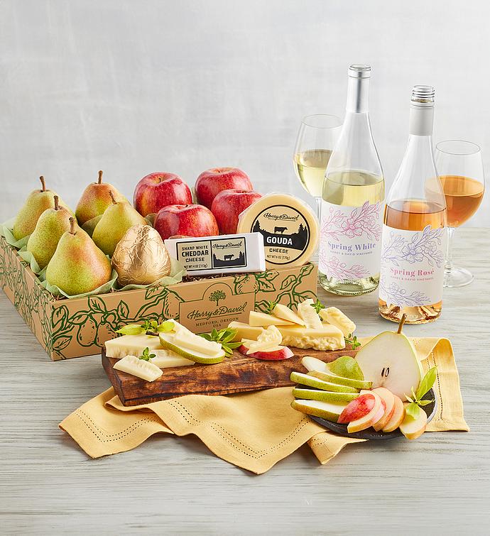 Pears, Apples, and Cheese Gift with Wine