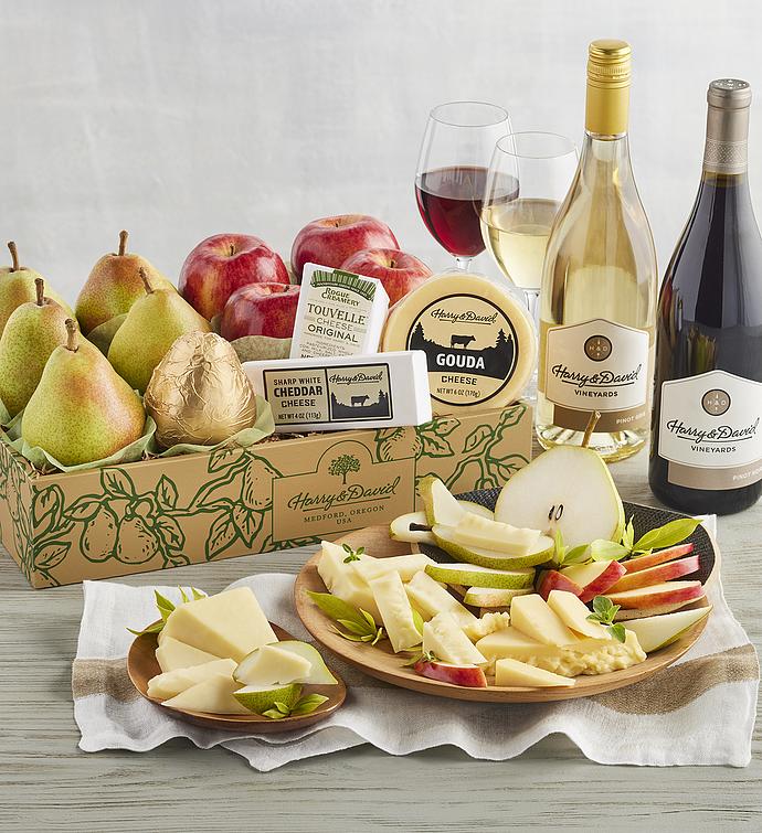 Deluxe Pears, Apples, and Cheese Gift with Wine