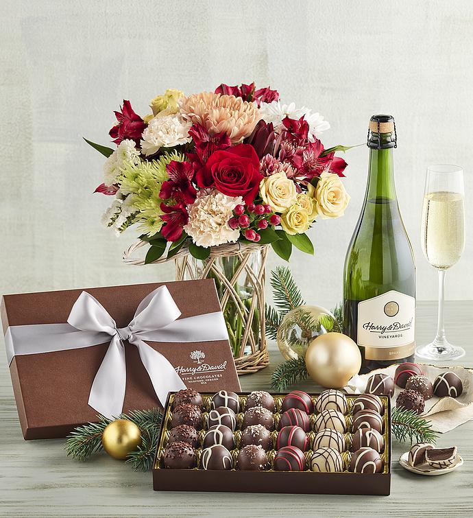 Frosted Gingerbread Bouquet, Chocolate Truffles, and Wine