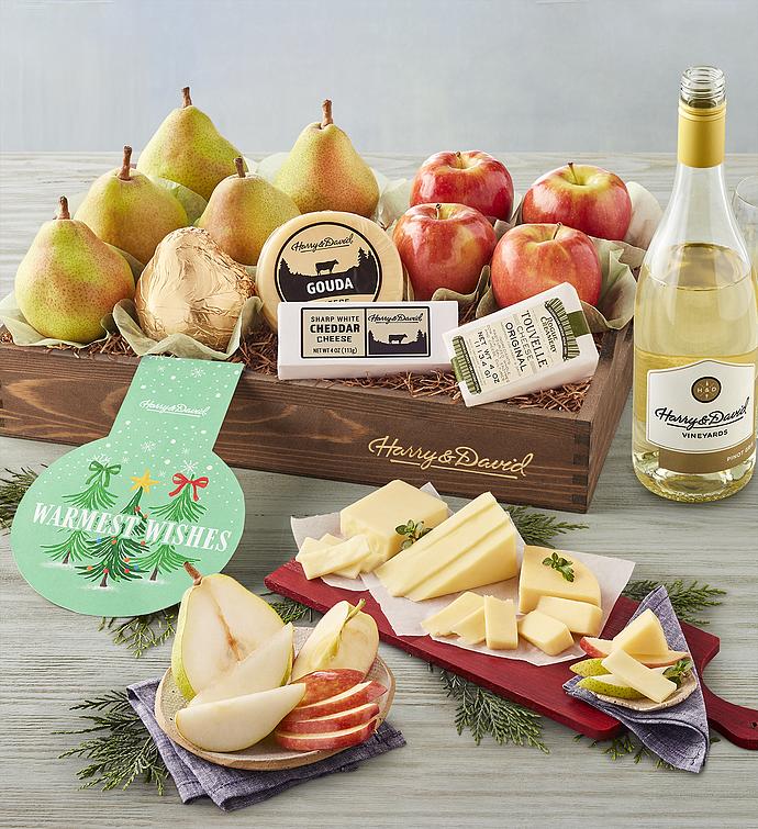 Holiday Apples, Pears, and Cheese Gift with Wine