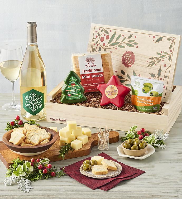 Holiday Cheese Gift Crate with Wine