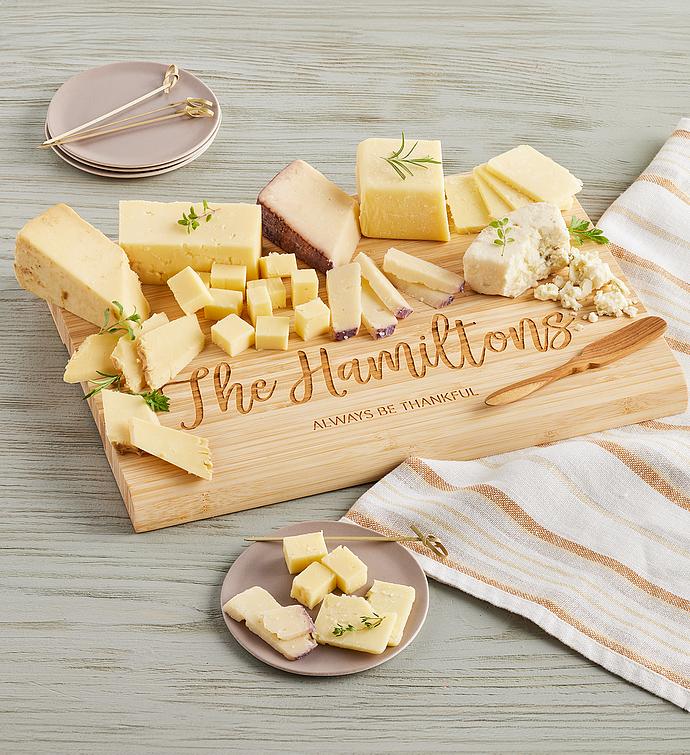 Award Winning Cheeses with Personalized Bamboo Cutting Board