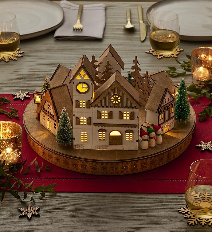 Holiday LED Wooden Village Centerpiece