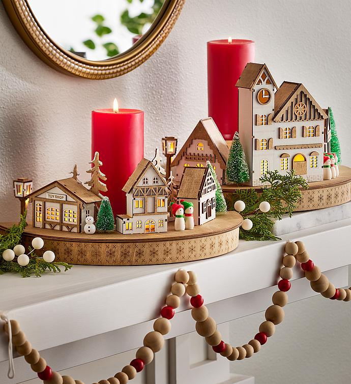 Holiday LED Wooden Village Centerpiece