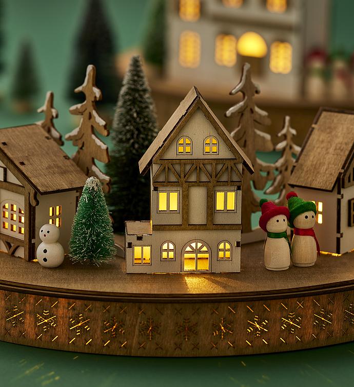 Holiday LED Wooden Village Centerpiece