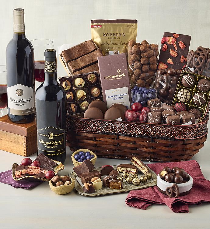 Chocolate Obsession Gift Basket with Wine