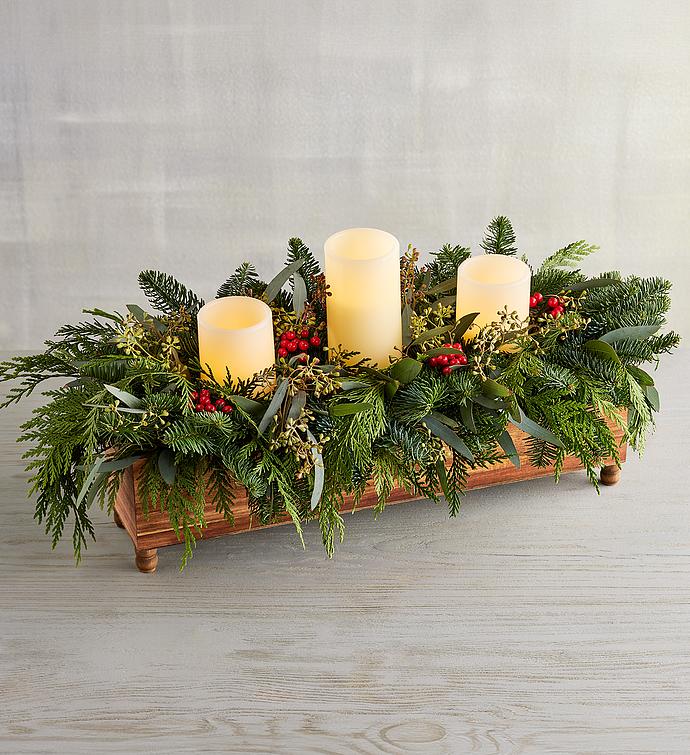 Grand Evergreen Centerpiece with Flameless Candles