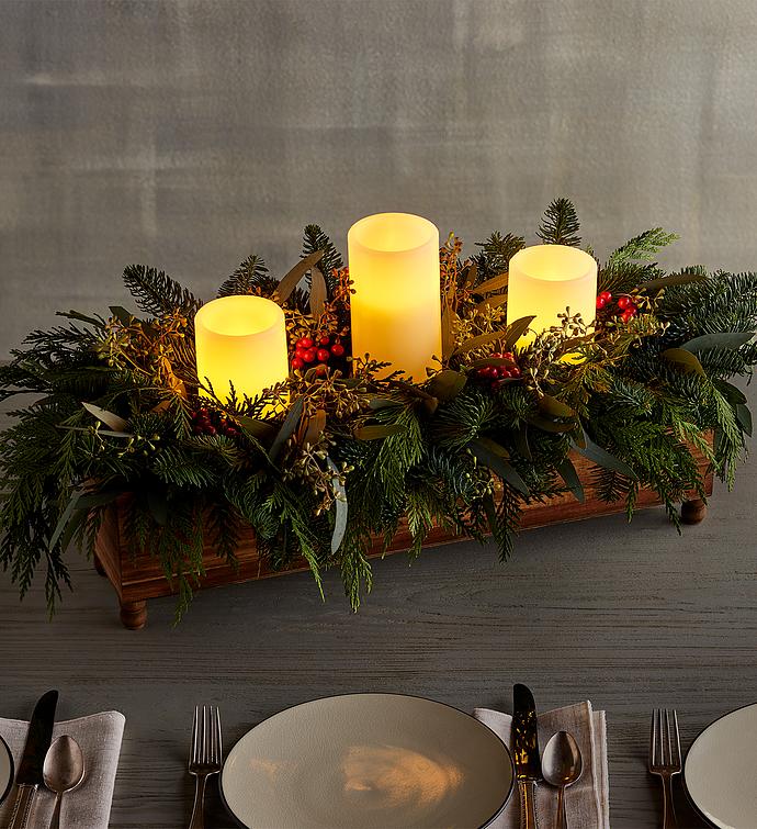 Grand Evergreen Centerpiece with Flameless Candles