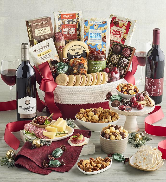 Season's Best Snack Gift Basket with Wine   2 Bottles