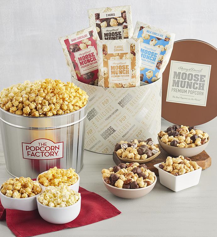 Moose Munch® Premium Popcorn Classic Tin with The Popcorn Factory® 3 Flavor Tin