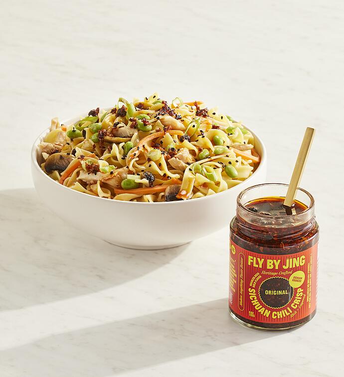 Asian-Style Noodles with Grilled Chicken and Fly By Jing Original Sichuan Chili Crisp