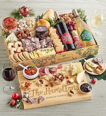 Specialty Christmas Banquet with Wine and Personalized Cutting Board