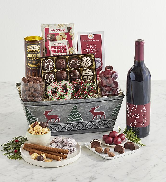Holiday Sweets Gift Basket with Wine