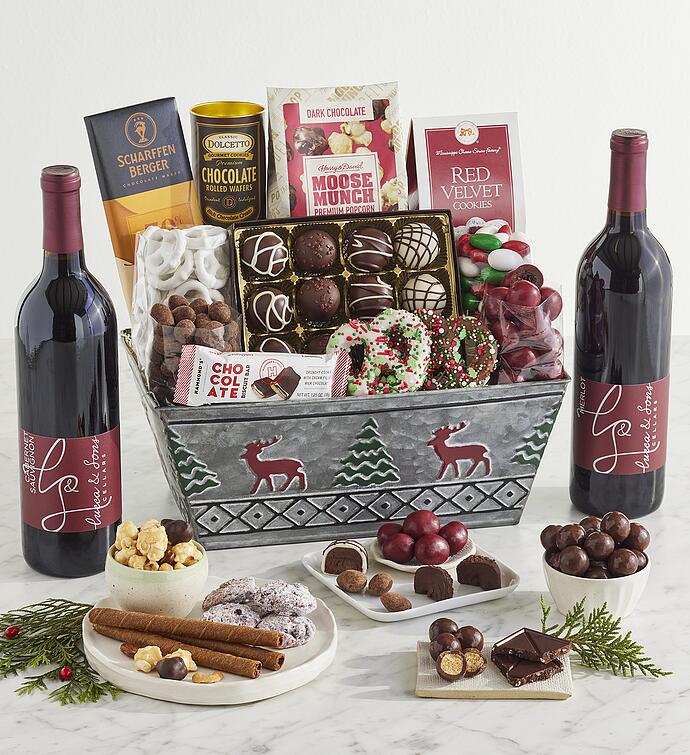 Holiday Sweets Gift Basket with Wine