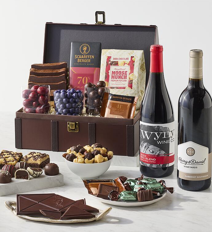 Chest of Chocolates with Wine Bottles