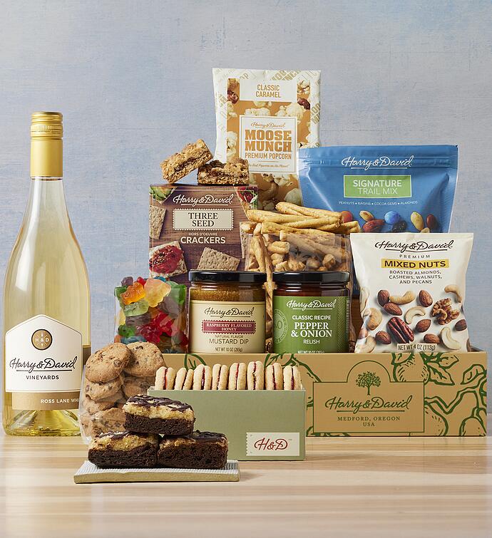 Harry & David® Grand Gift Box with Sweet and Salty Treats and White Wine