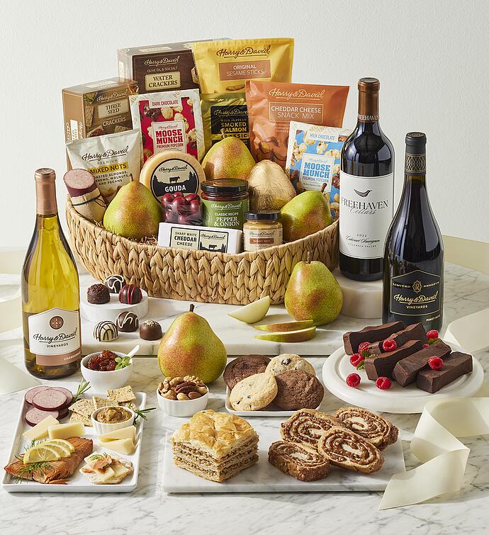 Deluxe Hearthside Gift Basket with Wine 