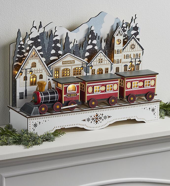 Lighted Wooden Train Centerpiece