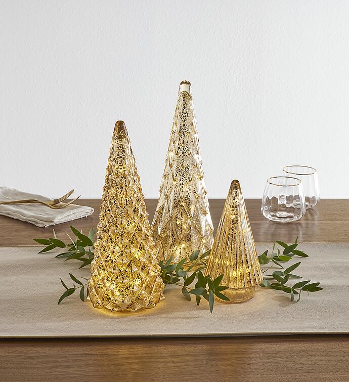 Holiday Lighted Glass Trees - Set of 3