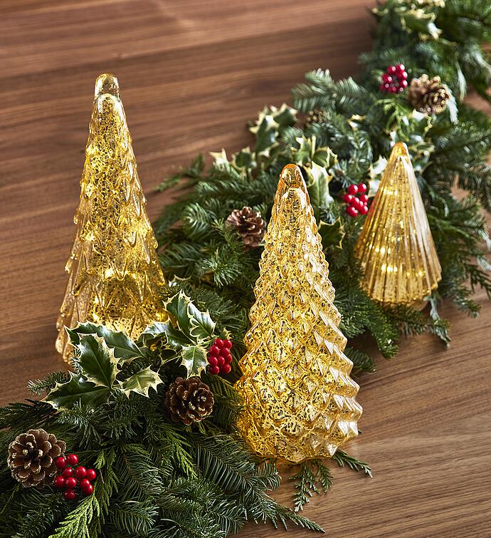 Holiday Lighted Glass Trees - Set of 3