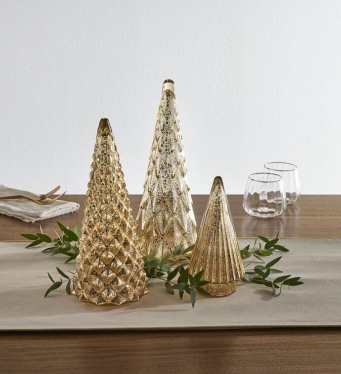 Holiday Lighted Glass Trees - Set of 3