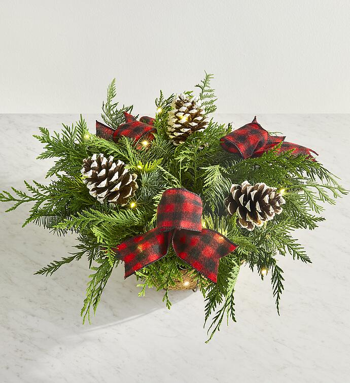 Lighted Evergreen Hanging Basket