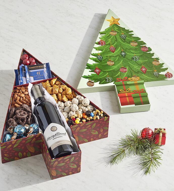 Christmas Tree Gift Box with Wine and Snacks