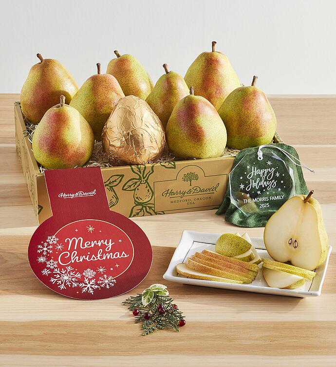 Merry Christmas Royal Riviera Pears with Personalized Ornament