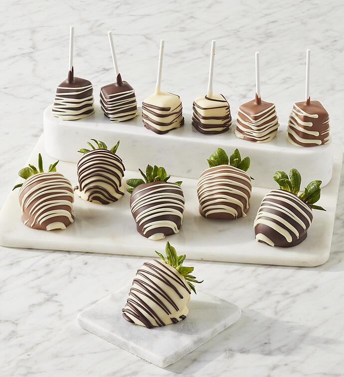 Belgian Chocolate Hand Dipped Strawberries and Cheesecake Pops Medley   12 Count