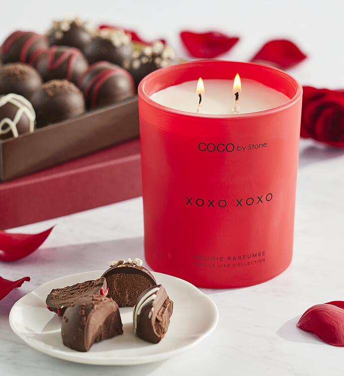 Valentine Candle and Dark Chocolate Truffles