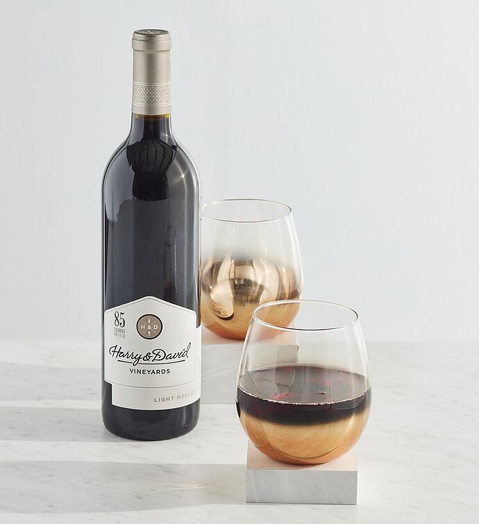 Amber Wine Glasses with Light Merlot 