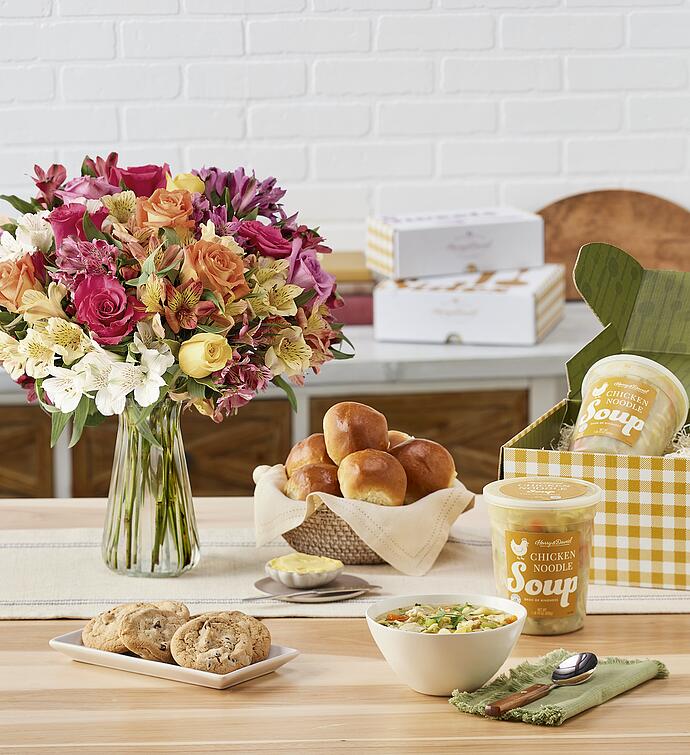 Classic Chicken Noodle Soup with Fresh Flowers