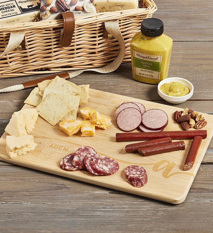 Meat and Cheese Picnic Basket with Personalized Board