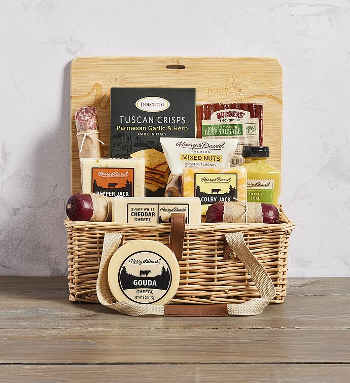 Meat and Cheese Picnic Basket with Personalized Board
