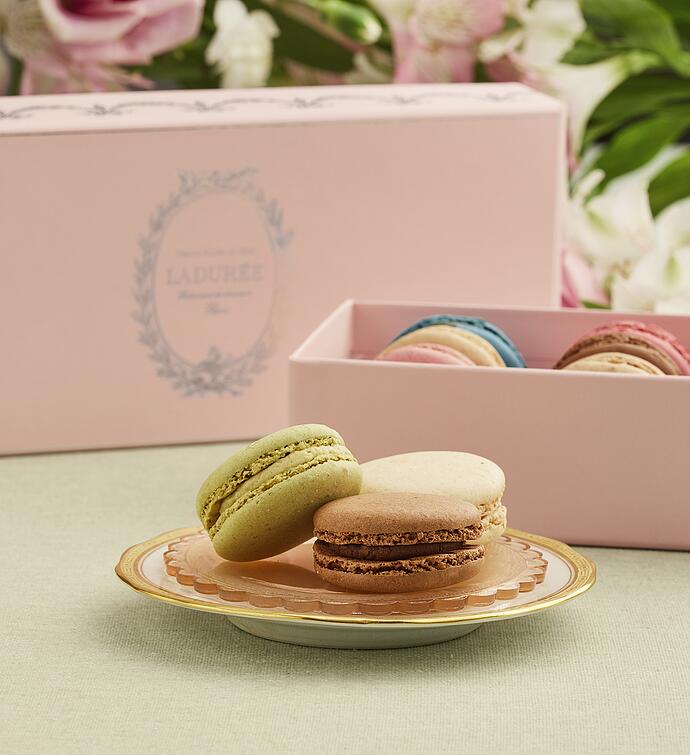 Ladurée Mother's Day Macaron Pink Gift Box of 12 - Paired with Cherished Blooms Bouquet