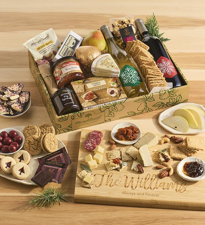 Specialty Christmas Banquet with Wine and Personalized Cutting Board