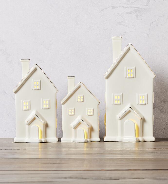 Holiday Ceramic House Lights - Set of 3