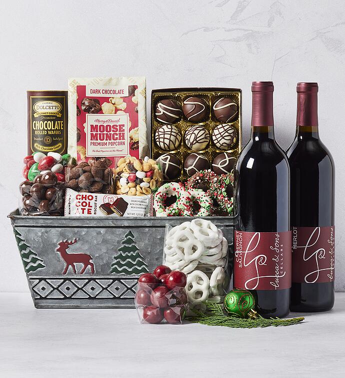 Holiday Sweets Gift Basket with Wine