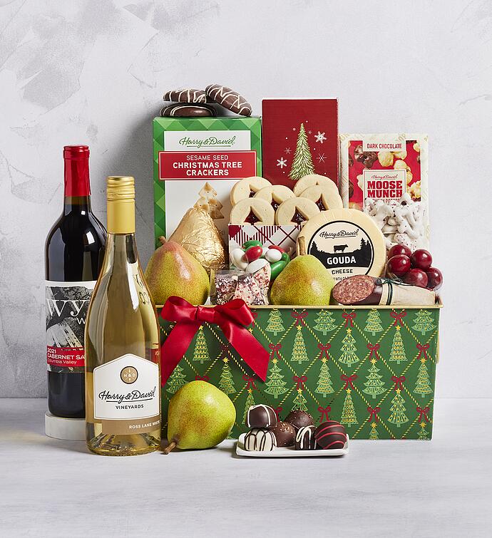Deluxe Christmas Gift Basket with Wine