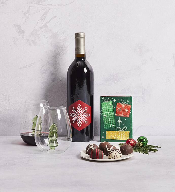 Holiday Wine Glass Set With Red Wine, Family Item Gifts Keepsakes Home Decor Kitchen Serving Ware by Harry & David