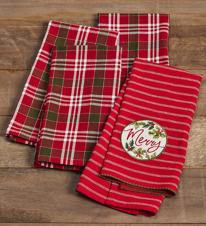 Holiday Plaid Kitchen Towels Set