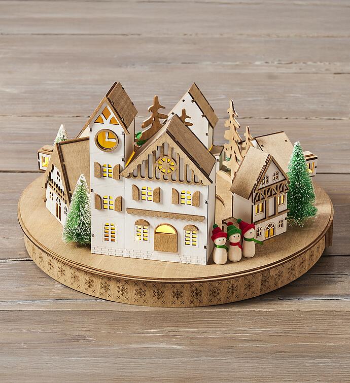 Holiday LED Wooden Village Centerpiece