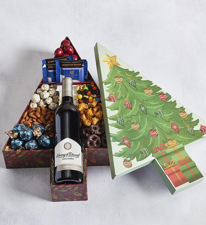 Christmas Tree Gift Box with Wine and Snacks