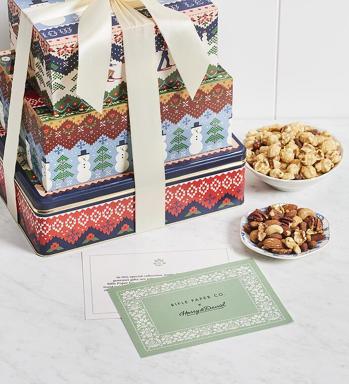 RIFLE PAPER CO. HARRY & DAVID Holiday Meat and Cheese Gift Tower 
