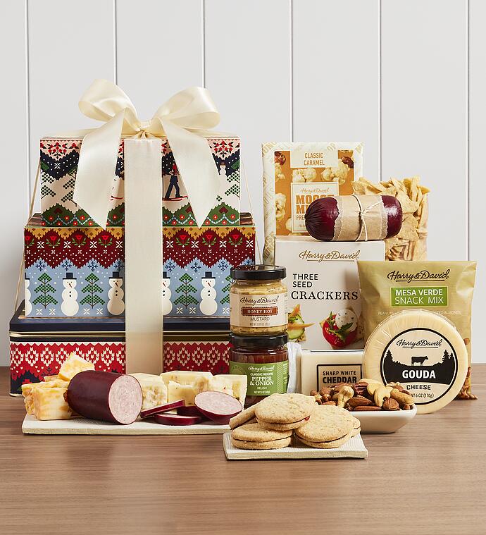 RIFLE PAPER CO. HARRY & DAVID Holiday Meat and Cheese Gift Tower 