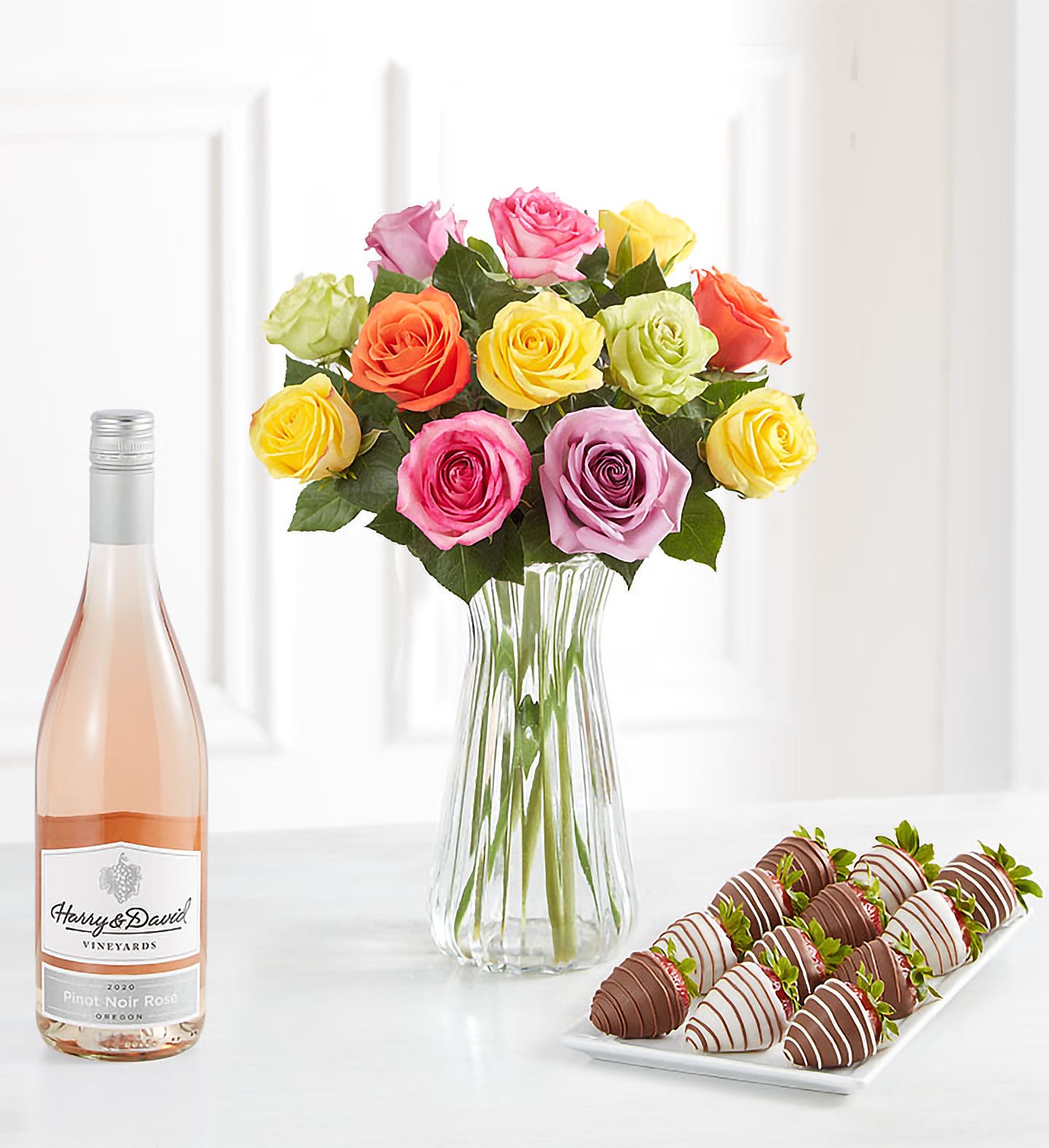 Deliciously Decadent&trade; Assorted Roses, Strawberries and Wine